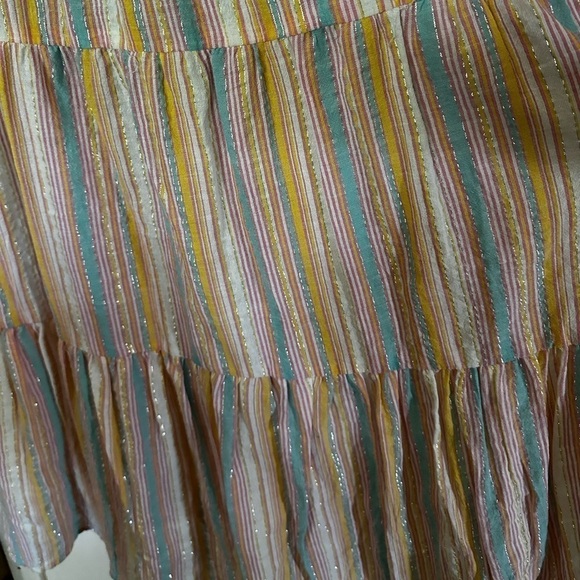 Metallic Sun Dress PINK Aqua Multicolored Tiered Lined Flowy Crepe Prairie Dress - Picture 6 of 14